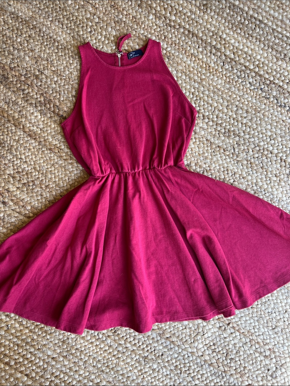 Raspberry Halter Skater Dress with cinched waistline